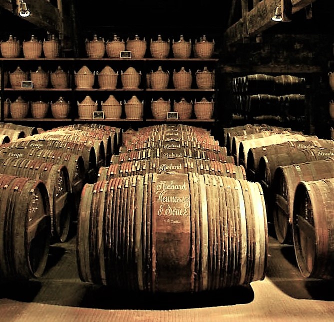 Cognac ageing in oak barrels in the Hennessy cellars